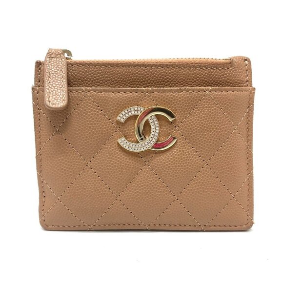 CHANEL Beige Caviar Leather Logo Wallet - Picture 1 of 12
